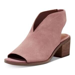 Lucky Brand LK-TERIF Sling Back Sandal Size 8.5 US Pink Suede Stacked Heel Boho